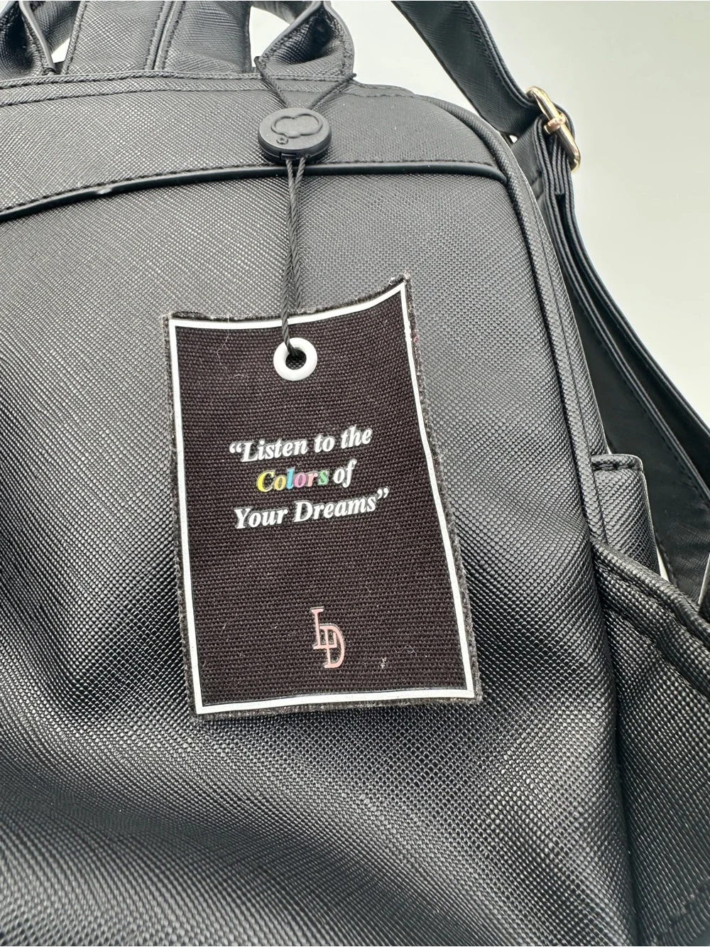 Women’s Black Mini Backpack Floral Love Embroidery Gold Tone Zippers